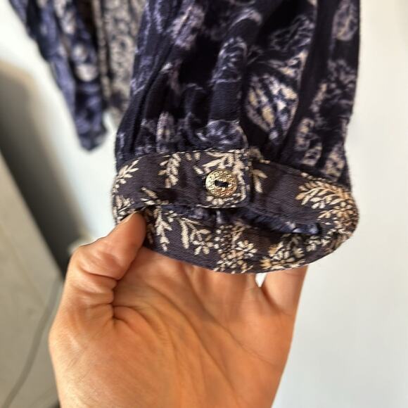 Free People Womens Peasant Top Medium Blue Floral Boho Flowy Cottagecore Fairy - Picture 4 of 9
